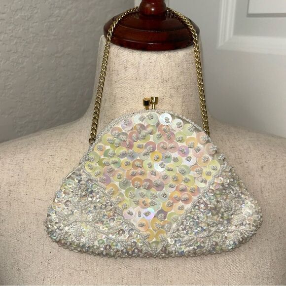 Handmade Sequins Embellished Kiss Lock Statement Evening Bag - Picture 2 of 7